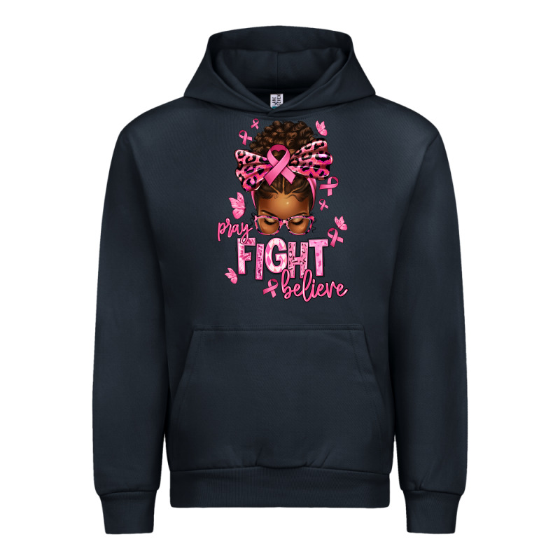 Pray Fight Believe Breast Cancer Afro Messy Urban Hoodie by texasbilliewilder | Teevron