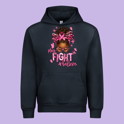 Pray Fight Believe Breast Cancer Afro Messy Urban Hoodie Designed By Texasbilliewilder