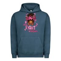 Pigment Midnight Navy pray fight believe breast cancer afro messy Urban Hoodie - texasbilliewilder