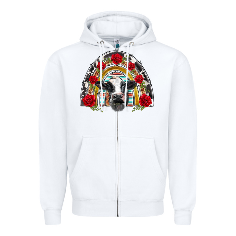 Black And White Baby Cow Floral Rose Rainbow Zipper Hoodie by BarkalooDesign | Teevron