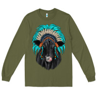 Army Green black angus indian headdress Long Sleeve Tee - JahusDesignShop