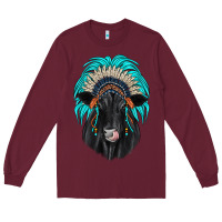 Burgundy black angus indian headdress Long Sleeve Tee - JahusDesignShop