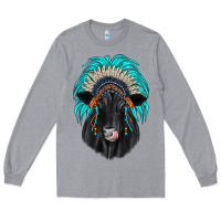 Heather Grey black angus indian headdress Long Sleeve Tee - JahusDesignShop