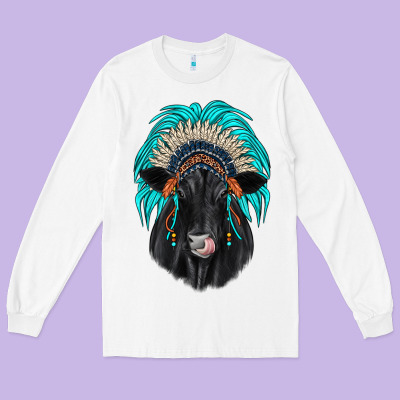 Black Angus Indian Headdress Long Sleeve Tee Designed By Jahusdesignshop