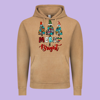 Western Trees Merry And Bright Christmas Vintage Hoodie Designed By Ranaportraitstore
