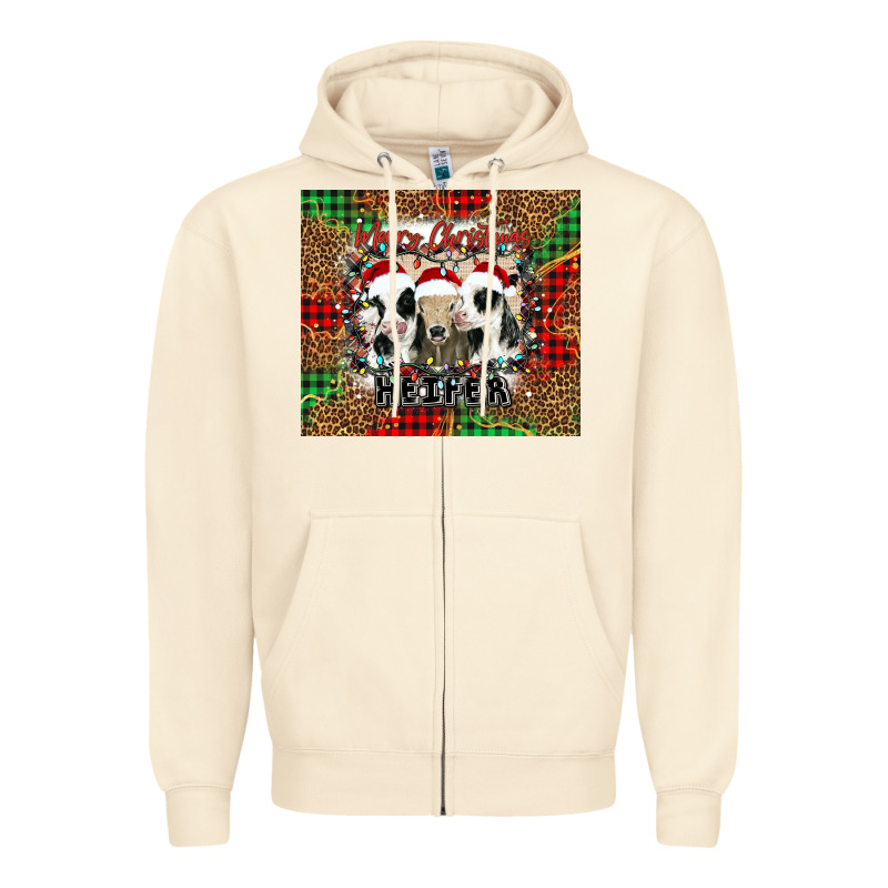 Merry Christmas Heifer Zipper Hoodie by Jasminsmagicworld | Teevron