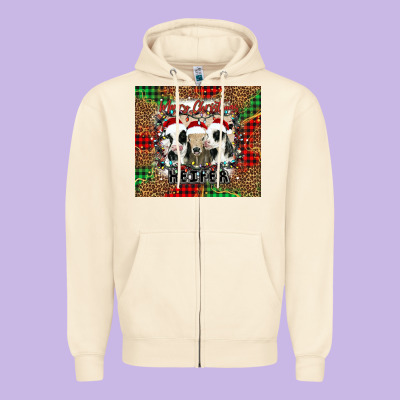 Merry Christmas Heifer Zipper Hoodie Designed By Jasminsmagicworld