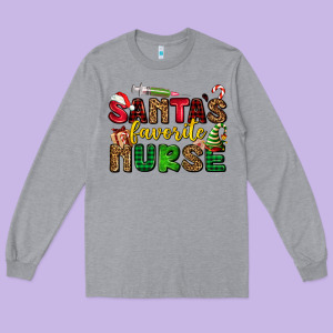 Santas Favorite Nurse Long Sleeve Tee Designed By Adodesignshop