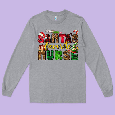 Santas Favorite Nurse Long Sleeve Tee Designed By Adodesignshop