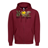 Burgundy Peace Love Hyenas Zipper Hoodie - LillyAllenDesigns