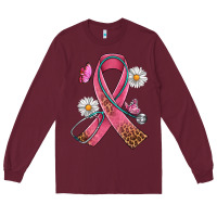 Burgundy Cancer Ribbon Stethoscope Daisy Butterfly Long Sleeve Tee - Artiststas