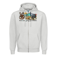 Dove Grey Peace Love Jersey Giant Chicken Zipper Hoodie - LillyAllenDesigns