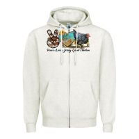 Oatmeal Heather Peace Love Jersey Giant Chicken Zipper Hoodie - LillyAllenDesigns