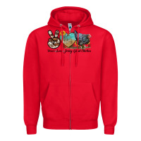Red Peace Love Jersey Giant Chicken Zipper Hoodie - LillyAllenDesigns