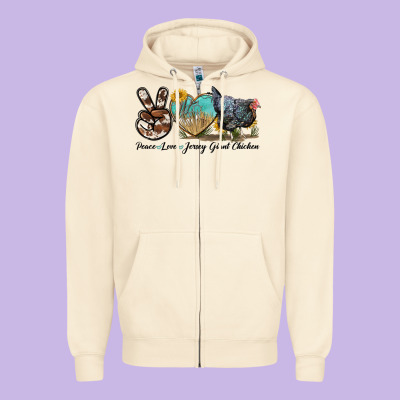 Peace Love Jersey Giant Chicken Zipper Hoodie Designed By Lillyallendesigns