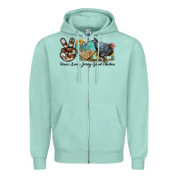 Seafoam Peace Love Jersey Giant Chicken Zipper Hoodie - LillyAllenDesigns