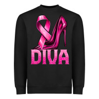 Black Breast Cancer Diva Ribbon and Heels Heavyweight Sweatshirt - texasbilliewilder