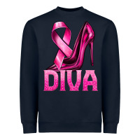Navy Breast Cancer Diva Ribbon and Heels Heavyweight Sweatshirt - texasbilliewilder