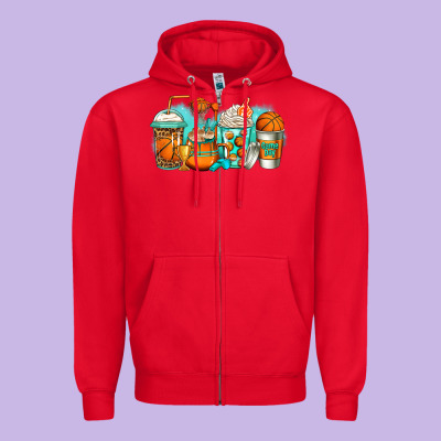 Basketball Coffee Cups Zipper Hoodie Designed By Jasminsmagicworld