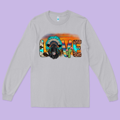 Love Black Angus Indian Headdress Long Sleeve Tee Designed By Jahusdesignshop