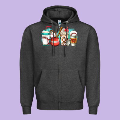 Baseball Coffee Cups Zipper Hoodie Designed By Jasminsmagicworld