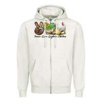 Oatmeal Heather Peace Love Leghorn Chicken Zipper Hoodie - LillyAllenDesigns