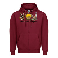 Burgundy Peace Love Kangaroo Zipper Hoodie - LillyAllenDesigns