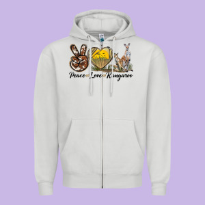 Peace Love Kangaroo Zipper Hoodie Designed By Lillyallendesigns