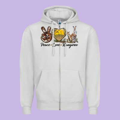 Peace Love Kangaroo Zipper Hoodie Designed By Lillyallendesigns