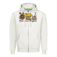 Oatmeal Heather Peace Love Kangaroo Zipper Hoodie - LillyAllenDesigns