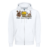 White Peace Love Kangaroo Zipper Hoodie - LillyAllenDesigns