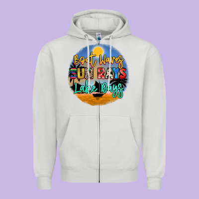 Boat Waves Sun Rays Lake Days Zipper Hoodie Designed By Nancycooperartshop