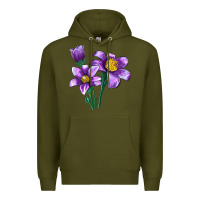 Army Green Pasque Flower Illustrations Premium Hoodie - LillyAllenDesigns