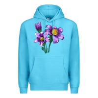 Ocean Blue Pasque Flower Illustrations Premium Hoodie - LillyAllenDesigns