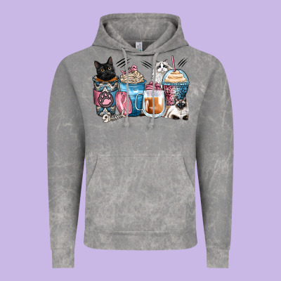 Cat Coffee Cups Vintage Hoodie Designed By Zillion Design Studio
