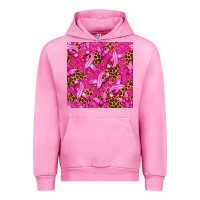 Fuchsia Pink breast cancer with ribbon and butterfly seamless p Urban Hoodie - texasbilliewilder