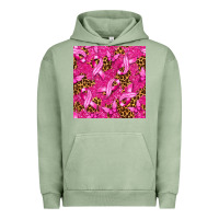 Pigment Oil Green breast cancer with ribbon and butterfly seamless p Urban Hoodie - texasbilliewilder