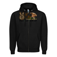 Black Peace Love Wild Cat Head Zipper Hoodie - LillyAllenDesigns