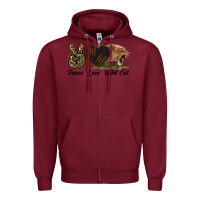 Burgundy Peace Love Wild Cat Head Zipper Hoodie - LillyAllenDesigns
