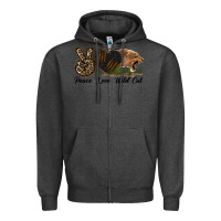 Charcoal Heather Peace Love Wild Cat Head Zipper Hoodie - LillyAllenDesigns
