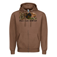 Chestnut Peace Love Wild Cat Head Zipper Hoodie - LillyAllenDesigns