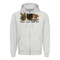 Dove Grey Peace Love Wild Cat Head Zipper Hoodie - LillyAllenDesigns