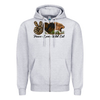 Heather Grey Peace Love Wild Cat Head Zipper Hoodie - LillyAllenDesigns