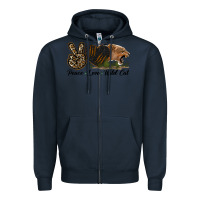 Navy Peace Love Wild Cat Head Zipper Hoodie - LillyAllenDesigns