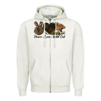 Oatmeal Heather Peace Love Wild Cat Head Zipper Hoodie - LillyAllenDesigns