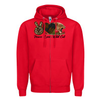 Red Peace Love Wild Cat Head Zipper Hoodie - LillyAllenDesigns