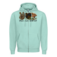 Seafoam Peace Love Wild Cat Head Zipper Hoodie - LillyAllenDesigns