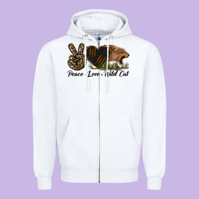 Peace Love Wild Cat Head Zipper Hoodie Designed By Lillyallendesigns
