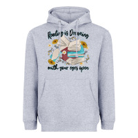Heather Grey reading is dreaming with your eyes open Heavyweight Hoodie - MaliasSmallBusiness