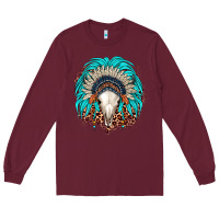 Burgundy bull skull indian headdress Long Sleeve Tee - JahusDesignShop